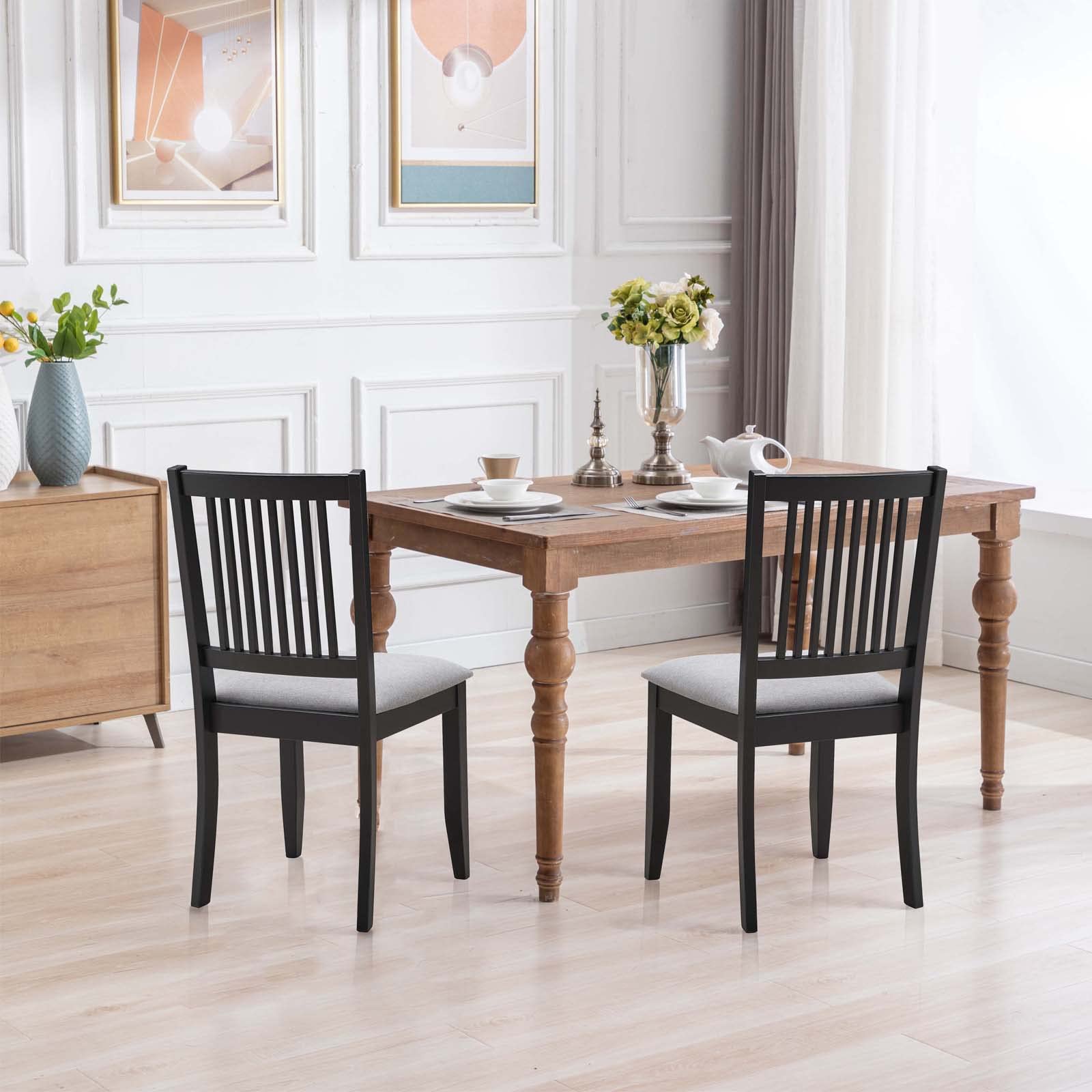 DUHOME 2-Piece Dining Chair Set - Solid Rubber Wood Kitchen Chairs with Comfortable Fabric Seat & Backrest - Modern Armless Dining Chairs for Home, Restaurant, Cafe (Black) - Perfect for Small Spaces, Breakfast Nooks & Casual Dining Areas