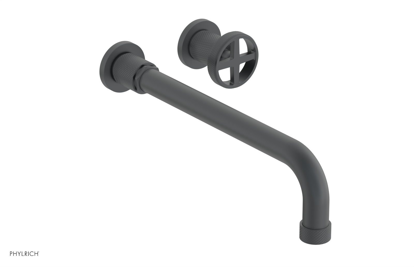 DUSTRIE Single Handle Wall Mounted Lavatory Faucet Set - 12 Inch Spout with Knurled Design (Model 371-15-12) - Perfect for Bathroom Sink, Powder Room, and Guest Bath Installation