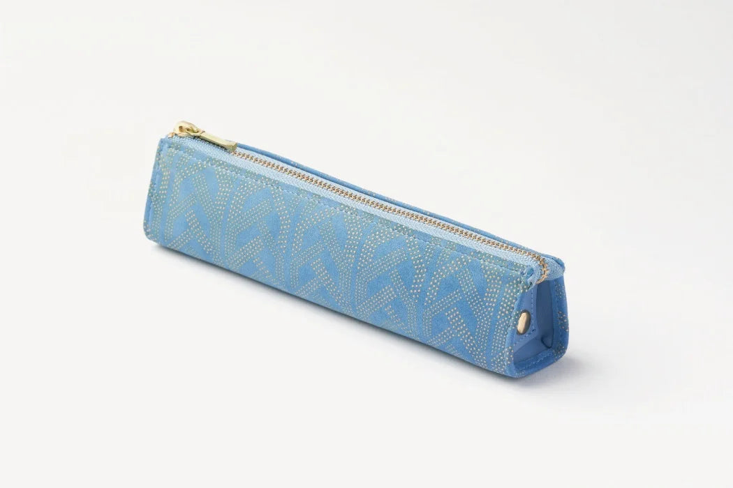 Premium Japanese Koshu Inden Deerskin Leather Pencil Case - Handcrafted Antler & Light Blue Design - Authentic Traditional Craft from Japan - Perfect for School, Office & Gift Giving