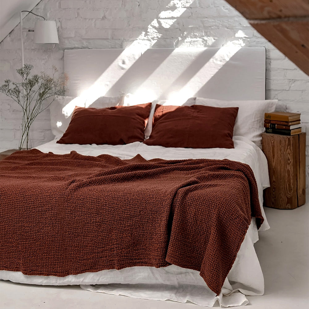 Premium Waffle Weave Linen Cotton Blanket - Soft, Breathable & Lightweight for All Seasons - Perfect for Bed, Sofa, Travel & Cozy Home Decor