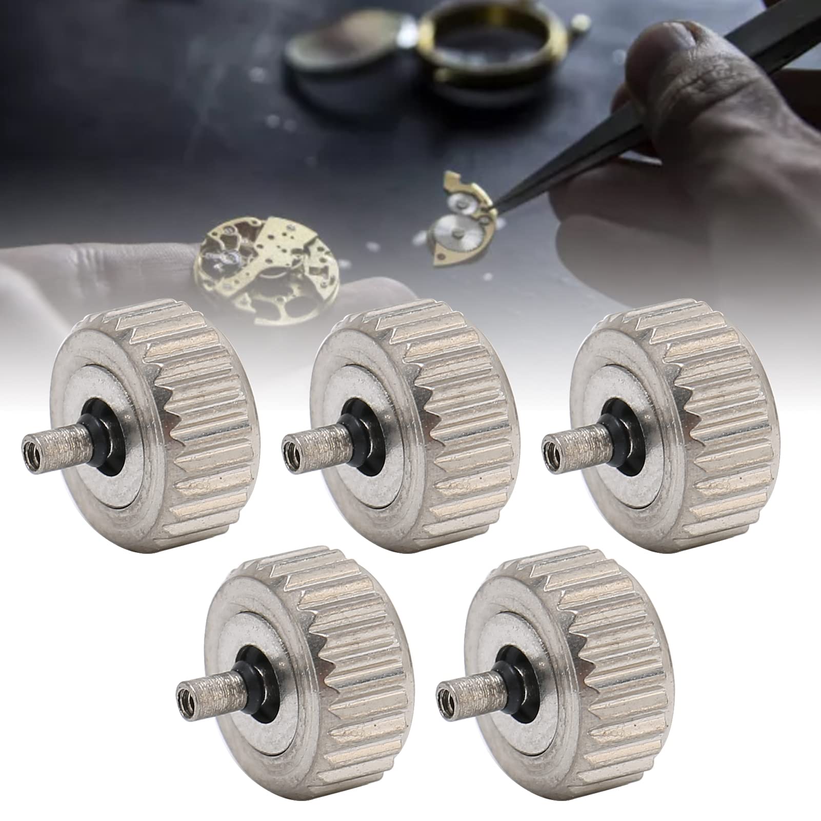 Brrnoo 5pcs Steel Watch Crown Parts - 6mm Long Hole for Watch Repair & Replacement