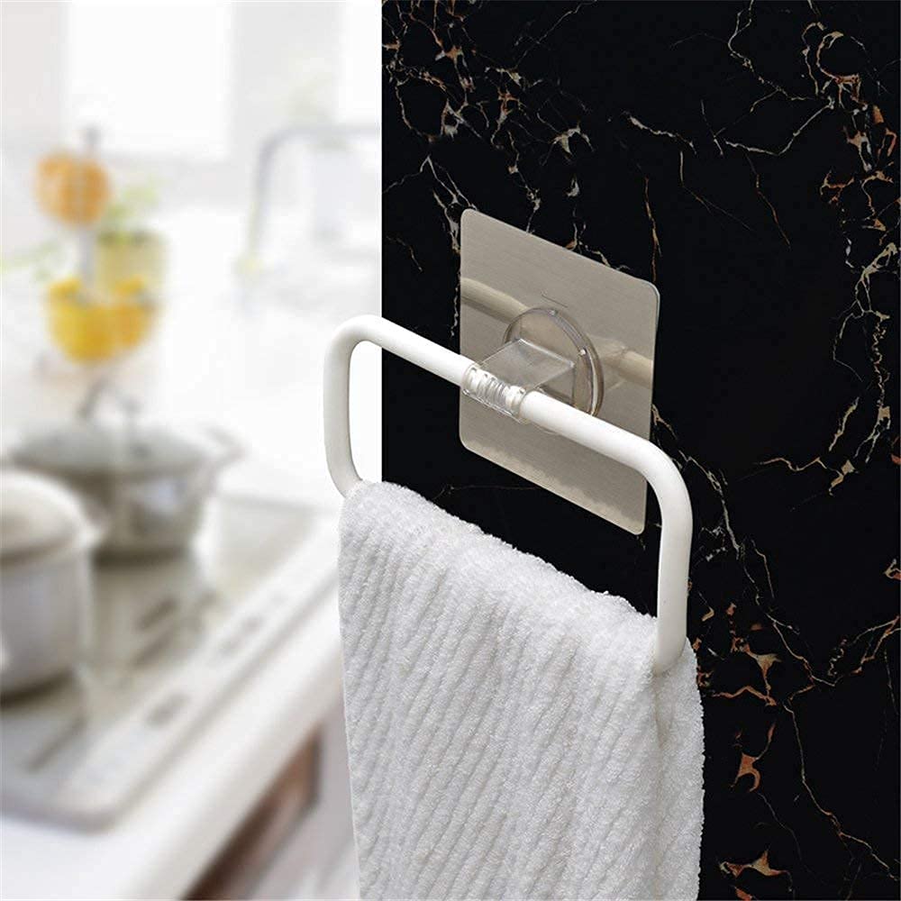 Magic Sticker Self-Adhesive Plastic Towel Holder Ring - Wall Mount Napkin Hanger for Bathroom & Kitchen - Strong Adhesive No Drilling Needed - Perfect for Towels, Washcloths & Napkins (18 x 12.2 CM) - Ideal for Small Spaces, Apartments & RVs
