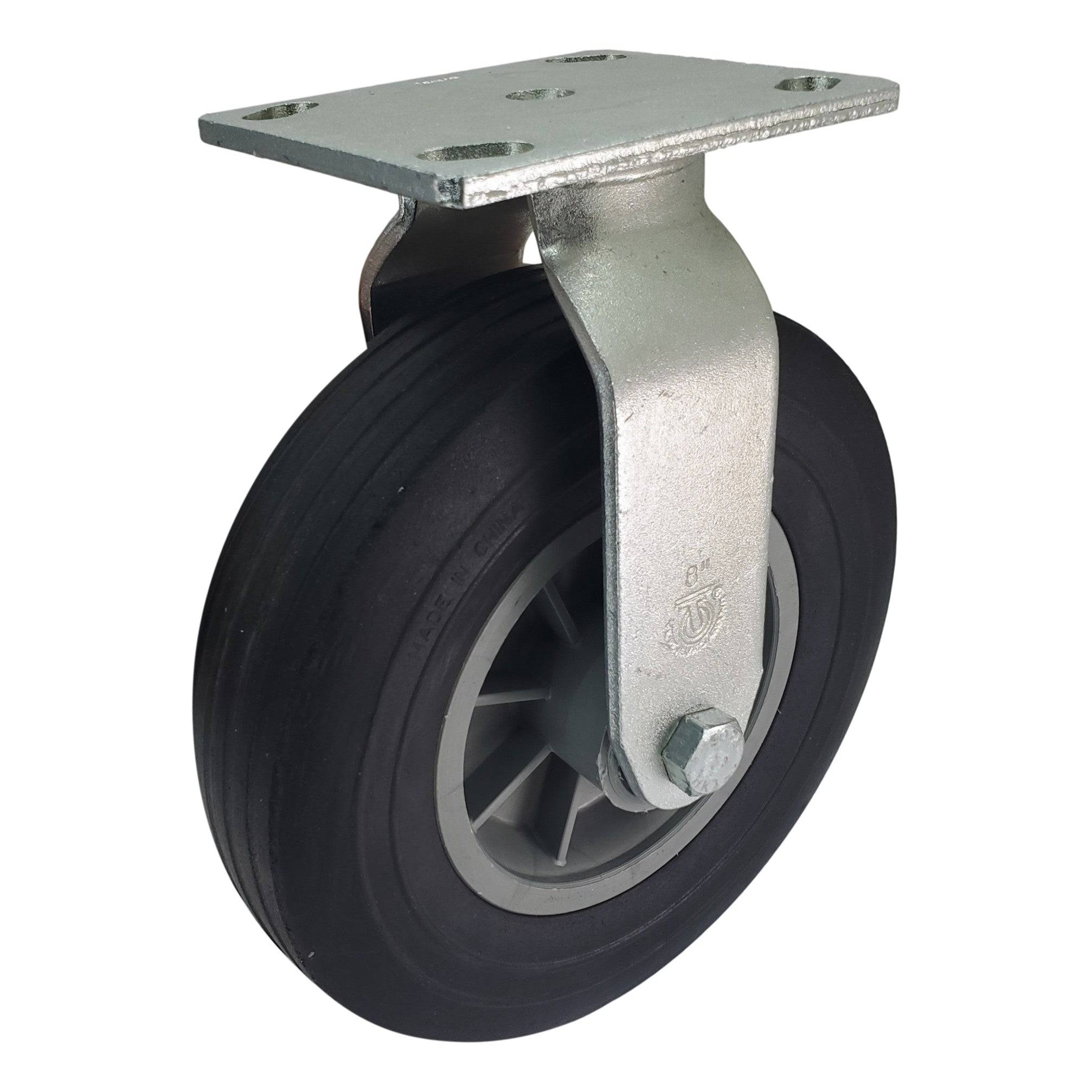 8 x 2 1/2 Inch Heavy Duty Eco Rubber Wheels - 450 lbs Capacity Rigid Casters for Industrial Carts, Workbenches & Warehouse Equipment
