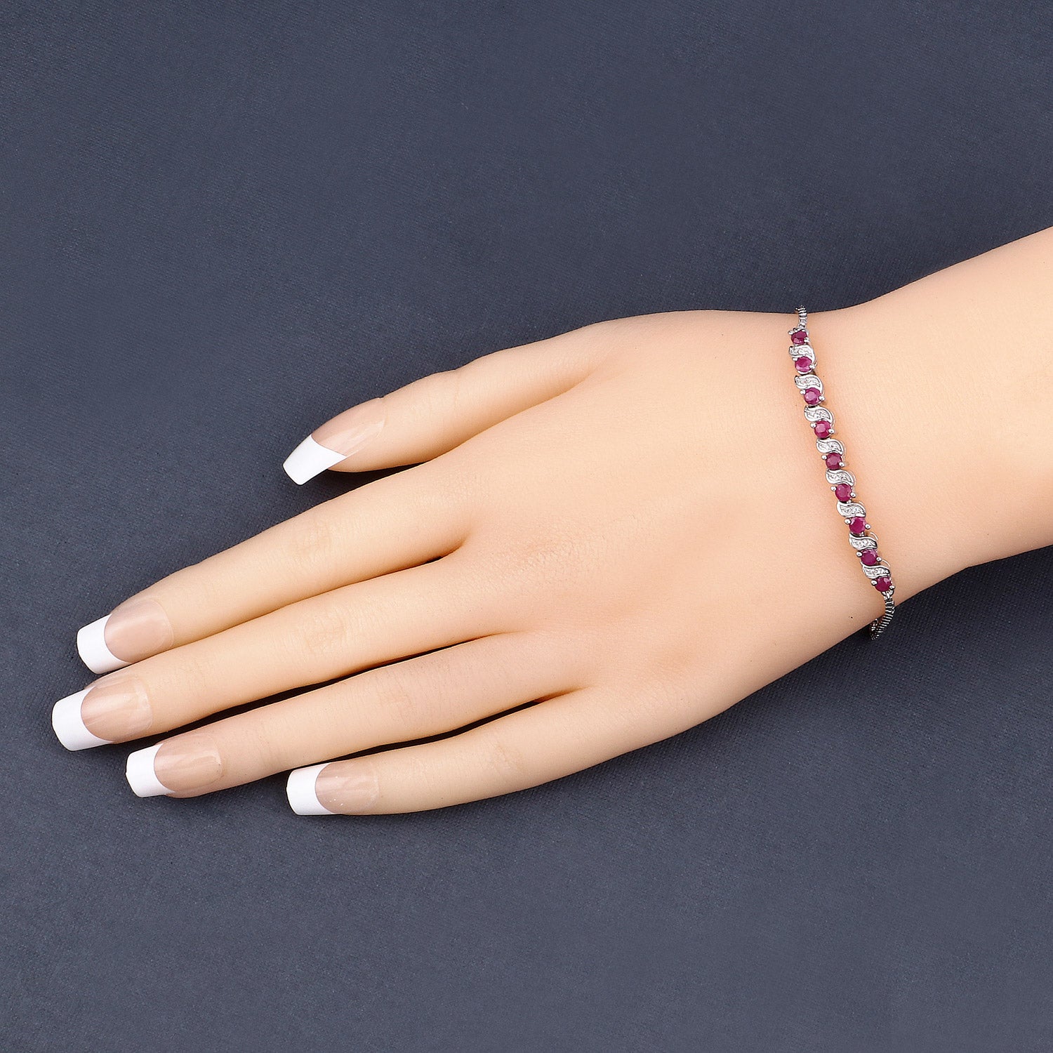 Genuine Ruby & White Topaz Bolo Bracelet - Elegant Adjustable Jewelry for Women | Perfect for Weddings, Parties & Everyday Wear