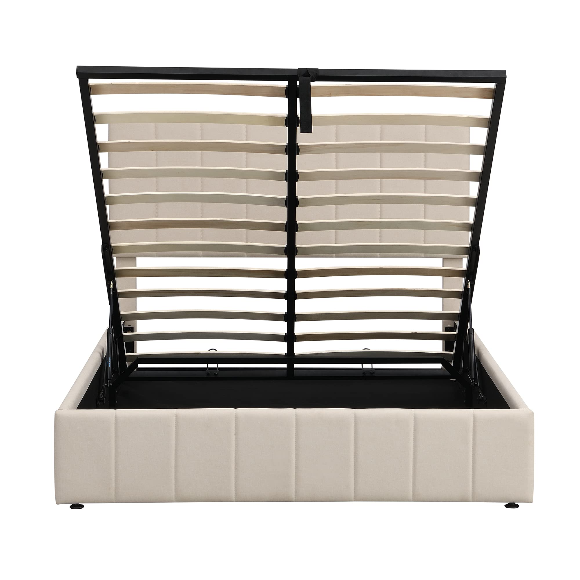 Full Size Upholstered Platform Bed with Hydraulic Storage System & Headboard - Beige Modern Bed Frame with Gas Lift Storage for Small Space Bedroom Organization