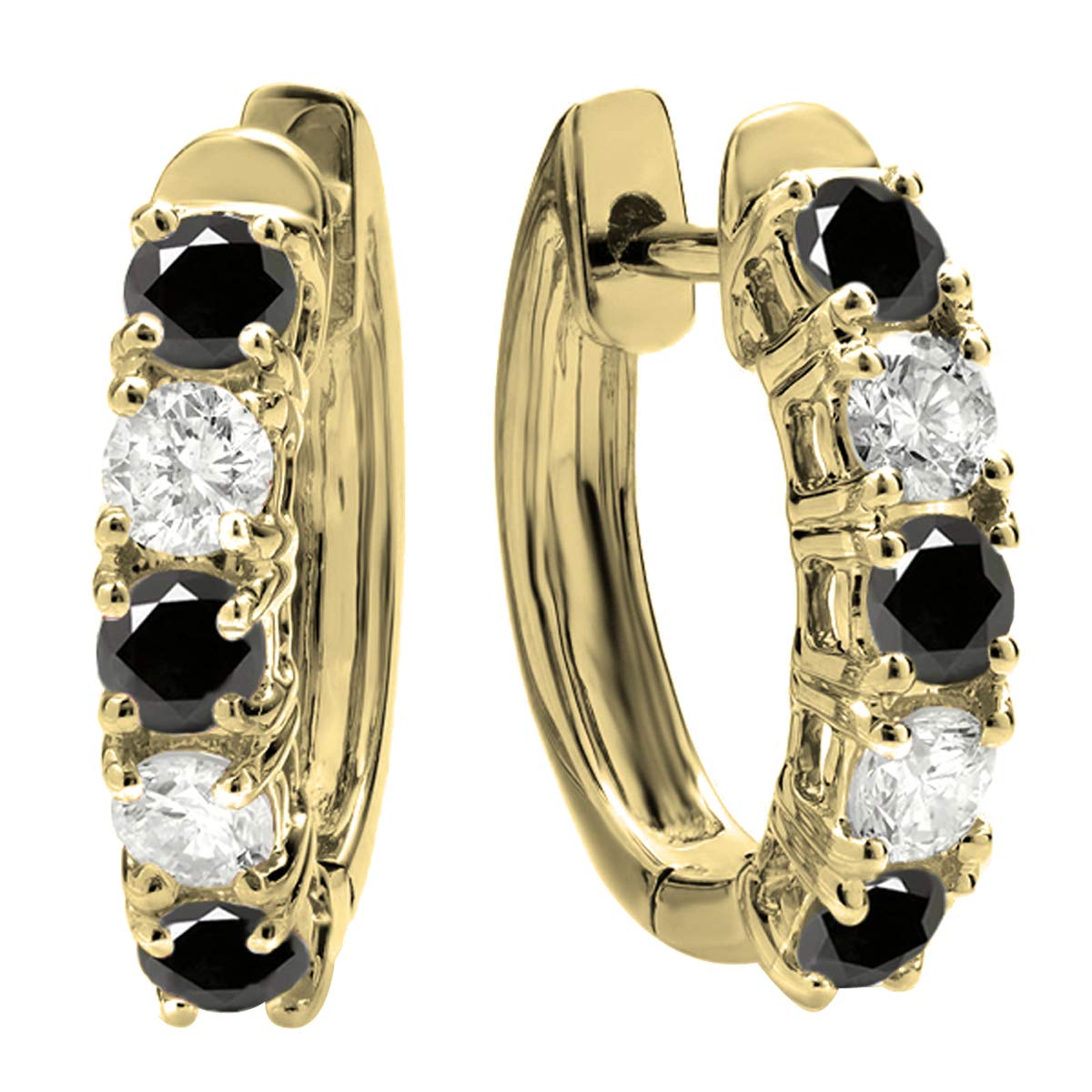 18K Solid Yellow Gold Women's Huggie Hoop Earrings with Round Gemstone & White Diamonds | Dazzlingrock Collection | Perfect for Everyday Wear, Date Nights & Special Occasions
