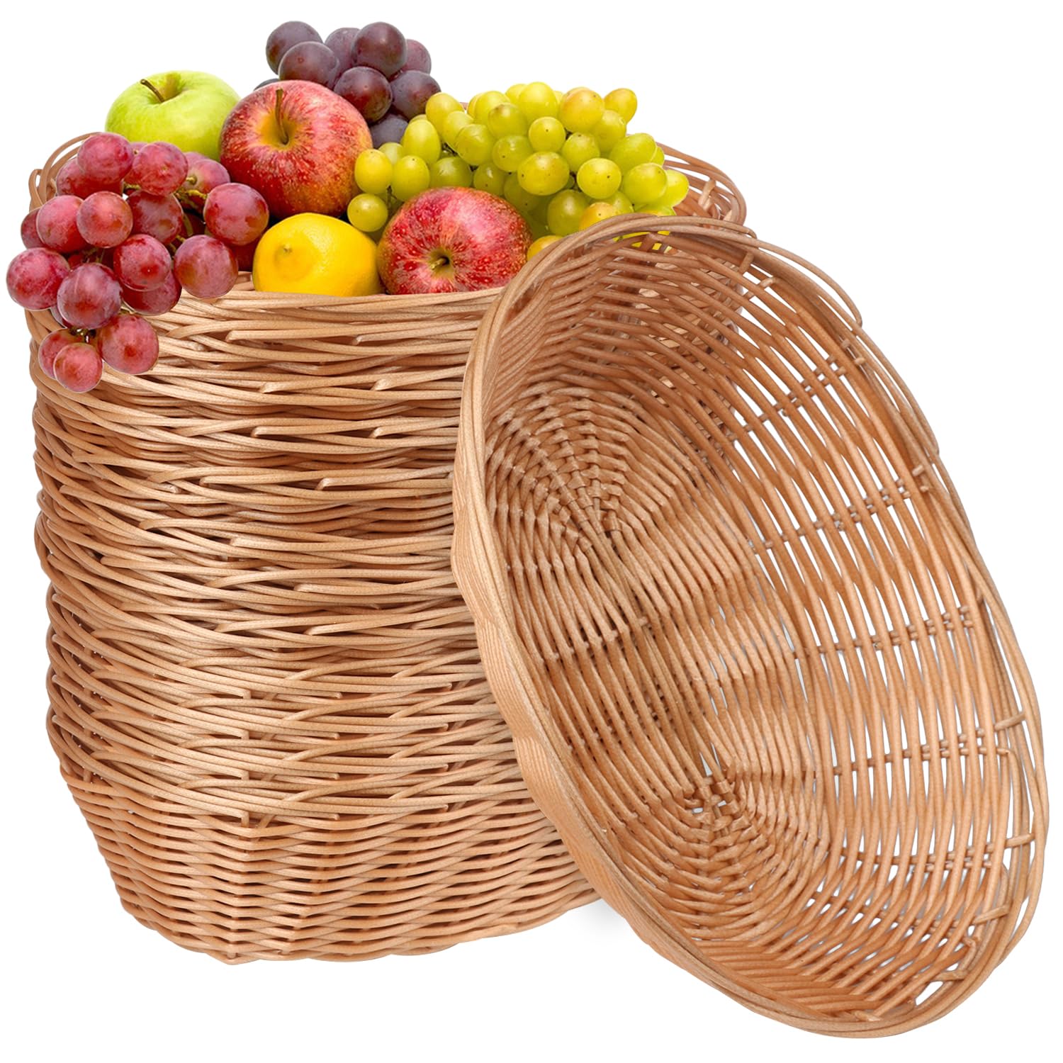 30 Pack Oval Poly Wicker Baskets - 9 x 6 x 2.6 Inch Bread Storage Baskets, Medium Size Kitchen Organizers for Fruits, Vegetables & Display - Perfect for Holiday Gifts, Christmas Decor & Dining Table Centerpieces