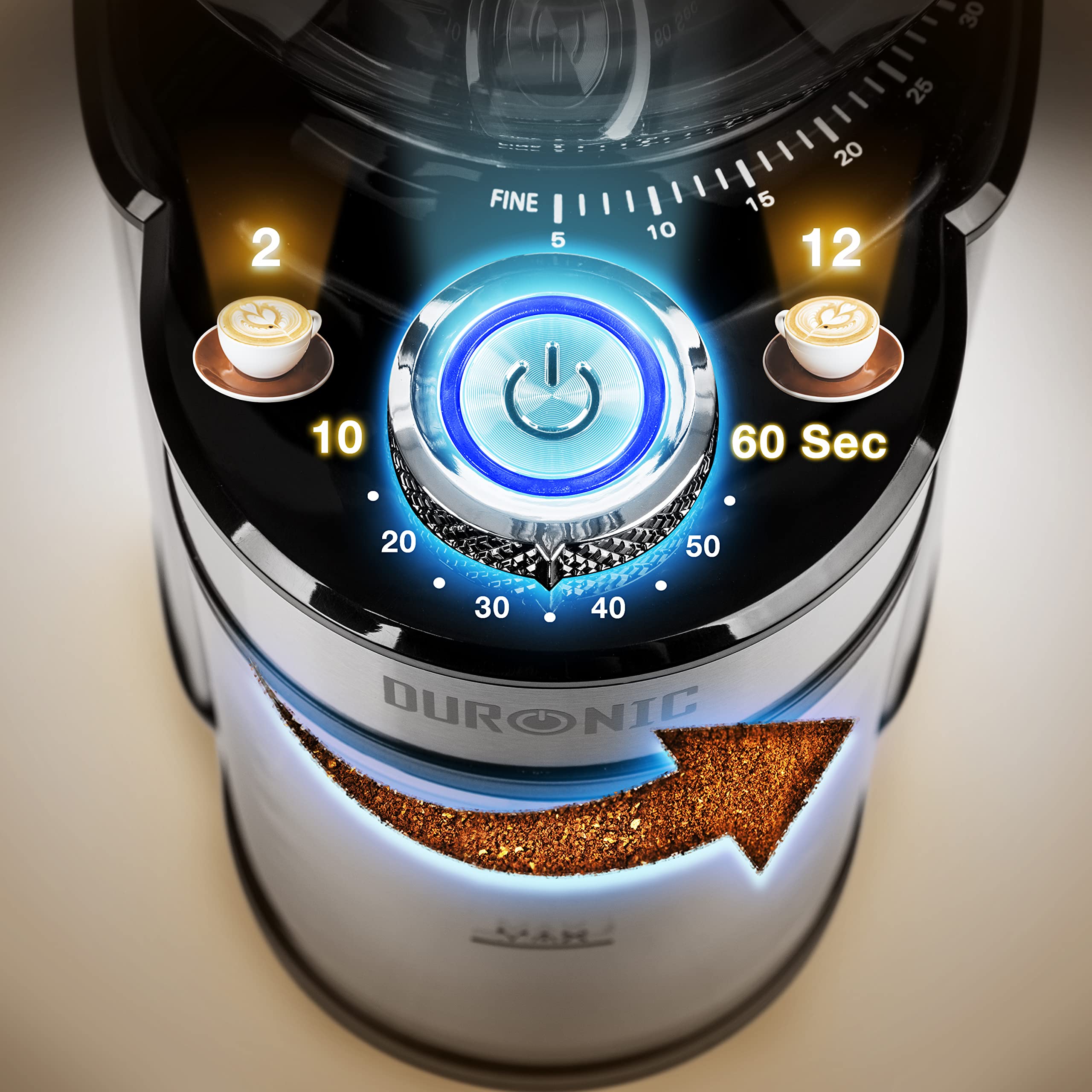 Duronic BG200 Electric Coffee Grinder - Conical Burr Mill with 35 Precise Grind Settings, 200W Power, 200g Bean Capacity (Makes 12 Cups) - Perfect for Espresso, French Press, Cold Brew & Home Baristas