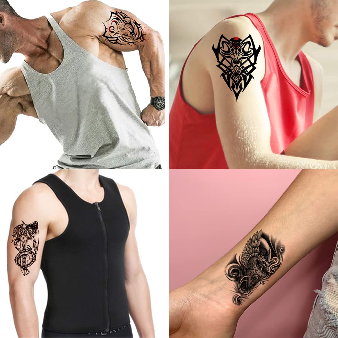 Tribal Black Temporary Tattoos for Men & Women - Pack of 4 Waterproof Fake Tattoo Stickers (2x4 Inch) - Perfect for Parties, Festivals & Body Art