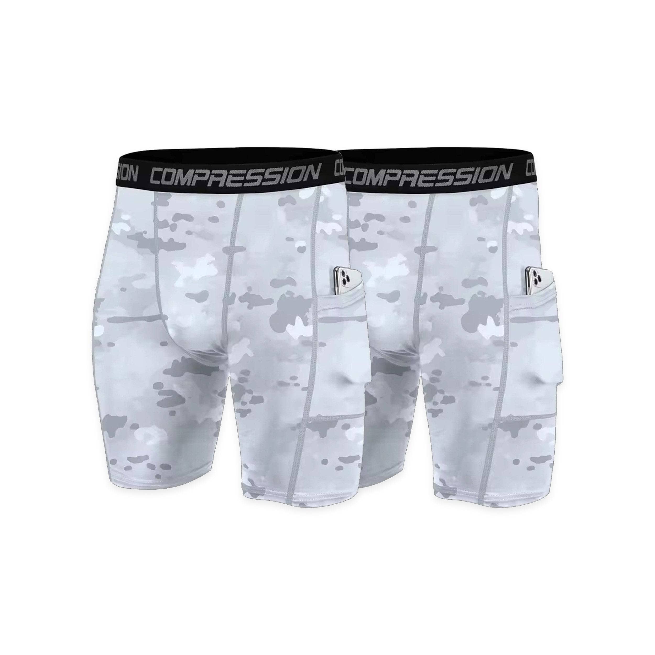 White Bright Camo Spats Shorts for Women - High Waisted Workout Leggings - Gym, Running, Yoga & Fitness Training