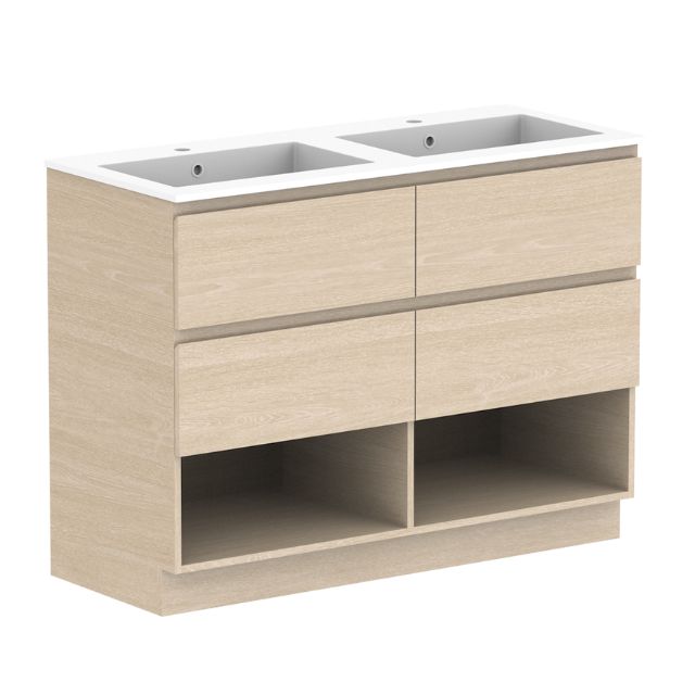 ADP Glacier Lite Shelf Twin Floor Standing Vanity with Cast Marble Top - Modern Bathroom Vanity Set for Double Sinks, Perfect for Master Bathroom or Guest Bath Remodel