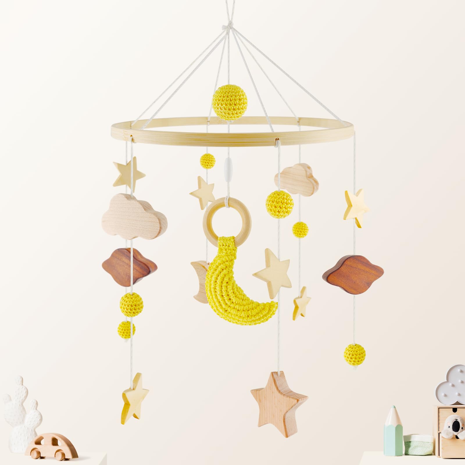 Boho Crib Mobile for Boys & Girls - Handmade Nursery Decor with Wooden Beads | Perfect Baby Shower Gift & Newborn Room Decoration