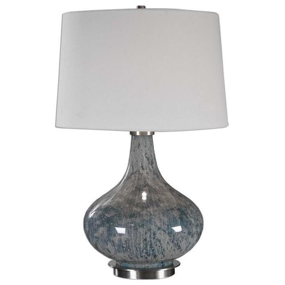 Allora 1-Light Mottled Glass and Metal Table Lamp in Light Blue Gray - Perfect for Bedroom Nightstand, Living Room Side Table, or Office Desk Lighting