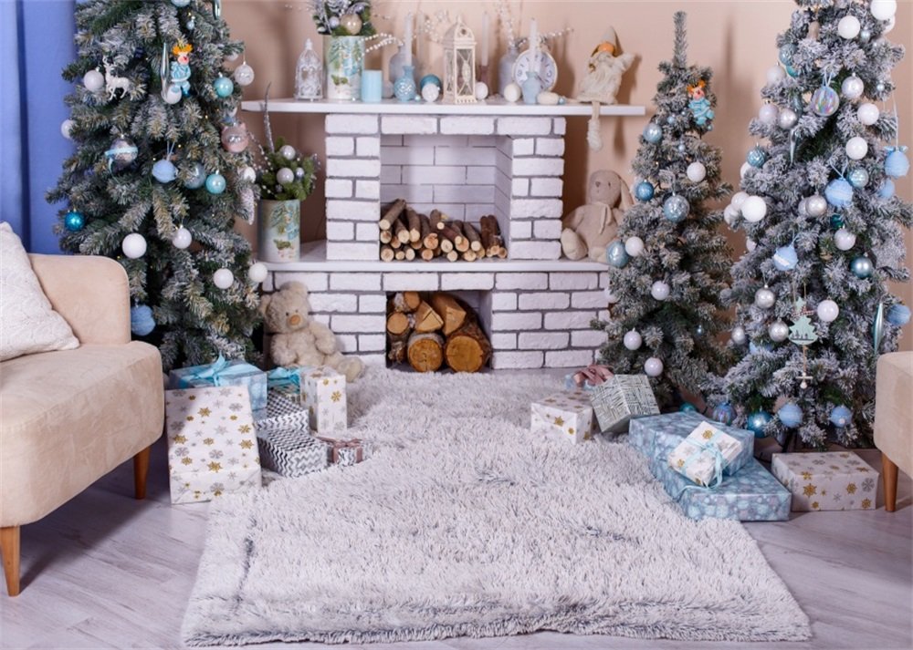 Leowefowa 7X5FT Christmas Tree Backdrop - Rustic Wood Floor Vinyl Photography Background for Fireplace, Gifts, Sofa Decor - Perfect for Kids, Adults Photo Studio Props & Holiday Home Decoration