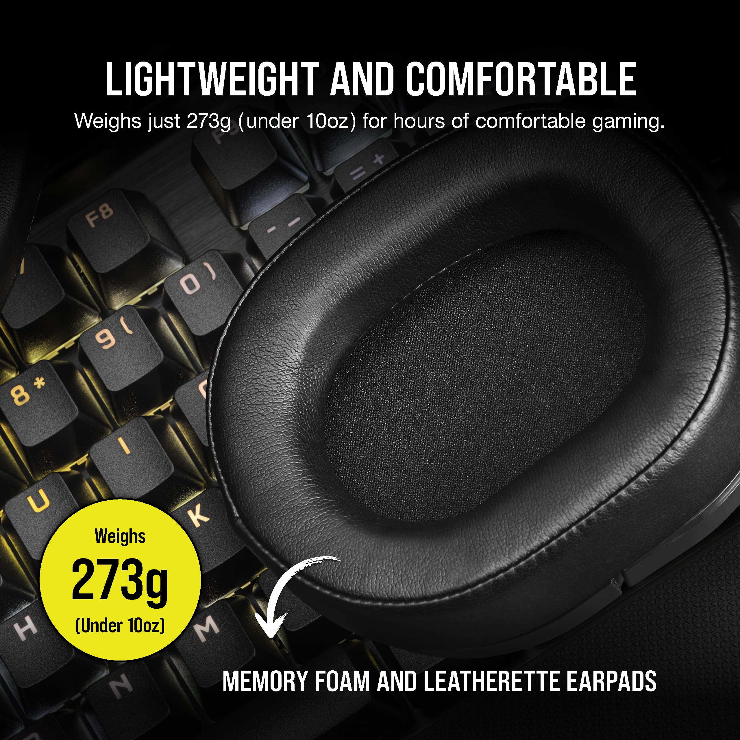 Corsair HS55 Wireless Gaming Headset with Dolby Audio 7.1 Surround Sound - Lightweight Over-Ear Headphones with Memory Foam Ear Pads & Noise-Cancelling Mic for PC, Mac, PS5, Xbox, Nintendo Switch - Perfect for FPS, Streaming & Online Gaming