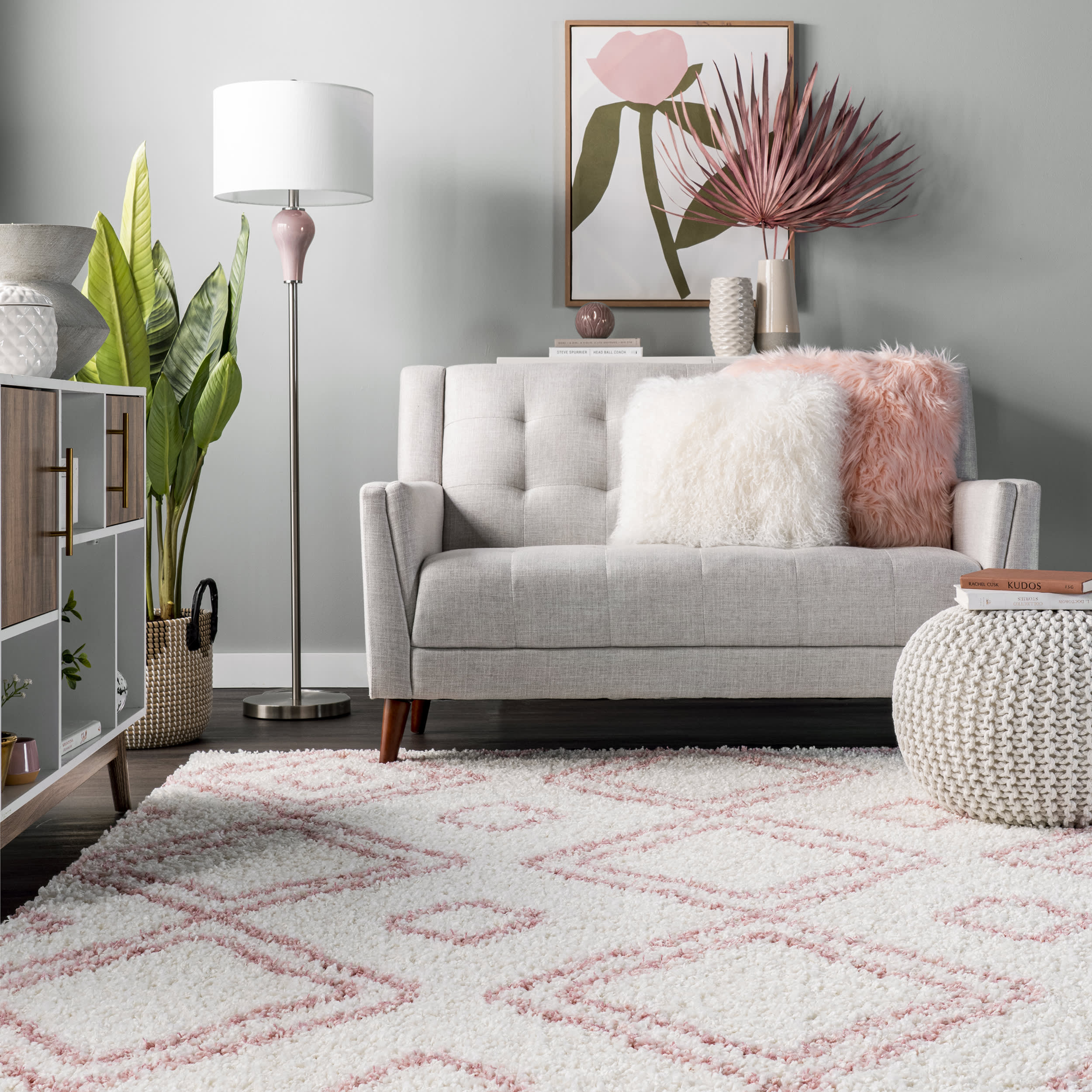 Luxury Double Diamond Shag Rug - Soft Plush Pink Area Carpet for Living Room, Bedroom & Nursery - Cozy Home Decor & Floor Mat for Kids Play Area