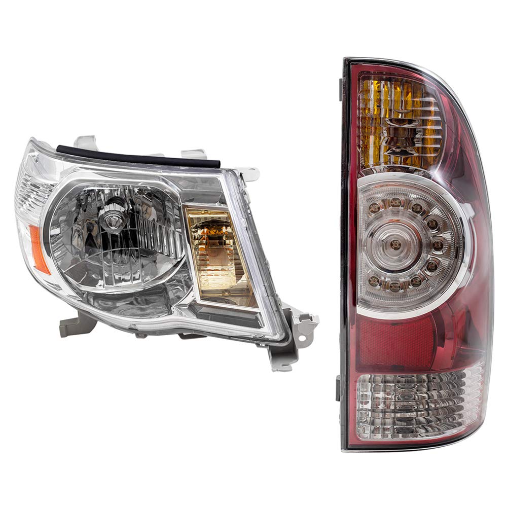Brock Replacement Headlights for 2005-2011 Toyota Tacoma - Bright Chrome Bezel & LED Taillights with Center Lens | Enhanced Night Driving & Off-Road Visibility