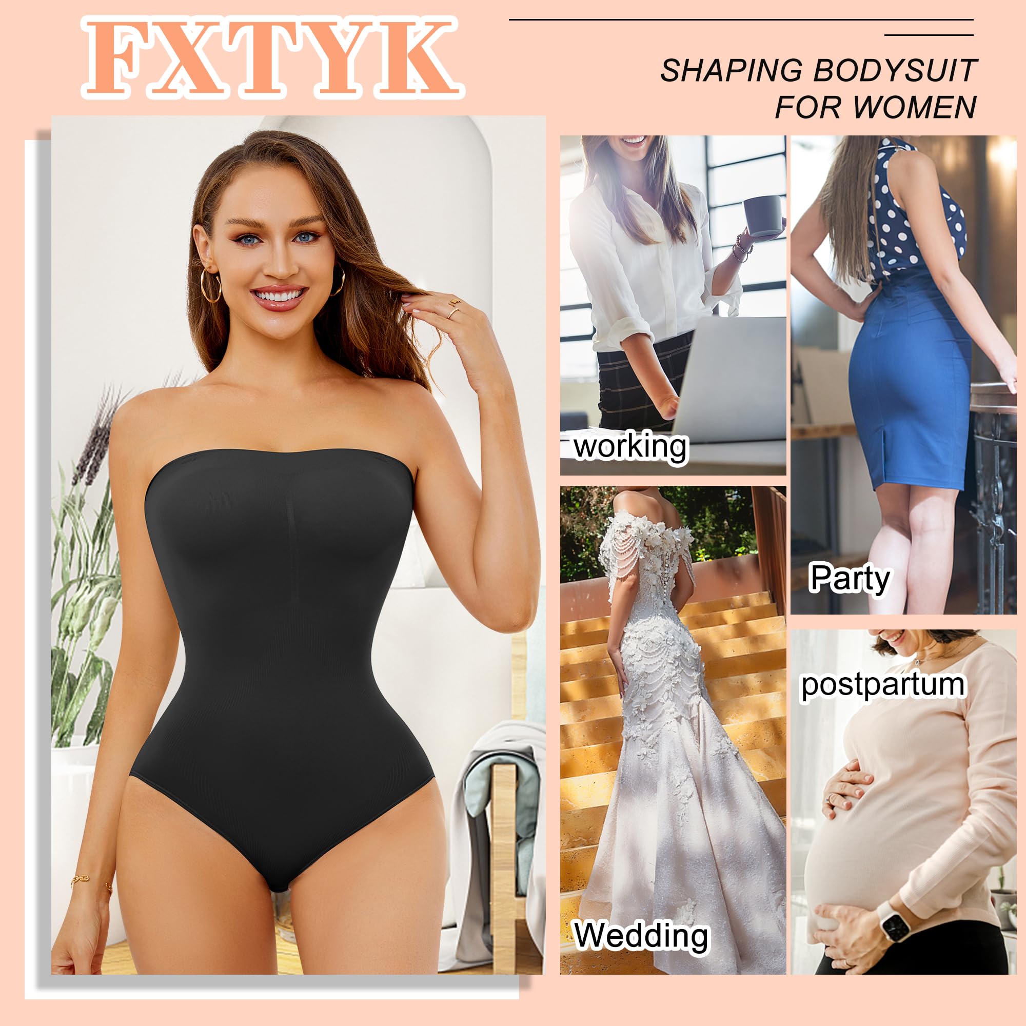 FXTYK Women's Shapewear Bodysuit - Adjustable Straps, Tummy Control & Slimming Thong for Sculpting & Smoothing | Perfect Under Dresses, Tops & Formal Wear