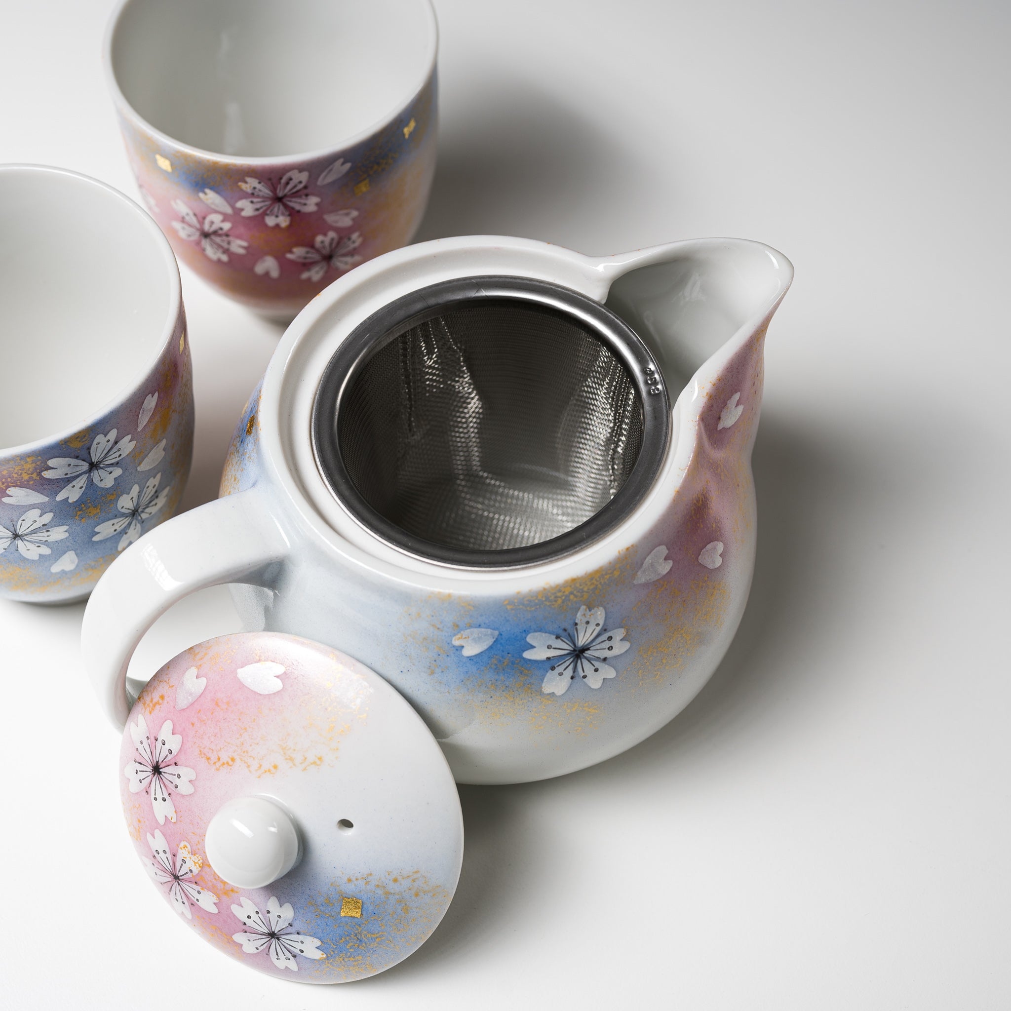Premium Kutani Ware Japanese Tea Set - Sakura Snowstorm Design, Authentic Hand-Painted Porcelain for Matcha & Sencha Tea Ceremony, Perfect Gift for Tea Lovers & Home Decor
