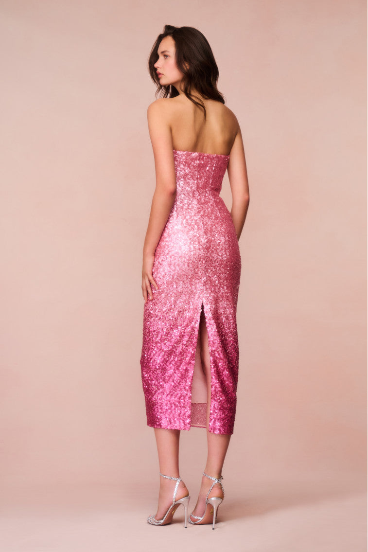 Stasia Sequined Ombré Midi Dress for Women - Elegant Party & Evening Gown for Weddings, Prom, Cocktail Events