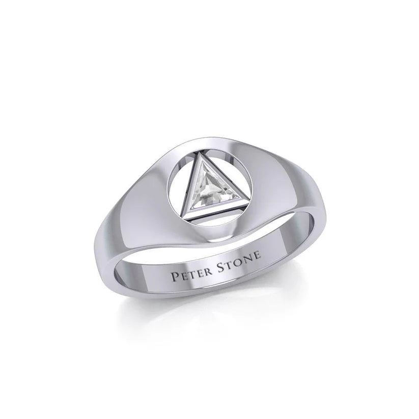Sterling Silver Sobriety Triangle Inlaid Ring TRI1932 - Elegant Jewelry for Recovery, Sobriety Gifts & Everyday Wear