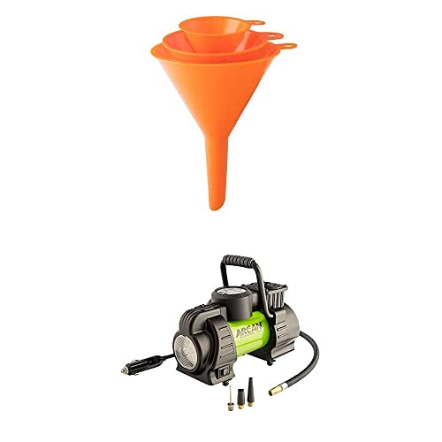 Arcan 12V Heavy-Duty Air Compressor & 3-Piece Multi-Purpose Funnel Set (2