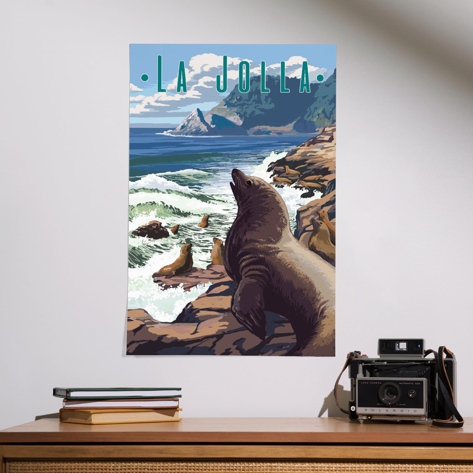 Lantern Press 16x24 Inch Giclee Art Print - La Jolla California Coastal Scene with Sea Lions | Wall Decor for Living Room, Bedroom & Office