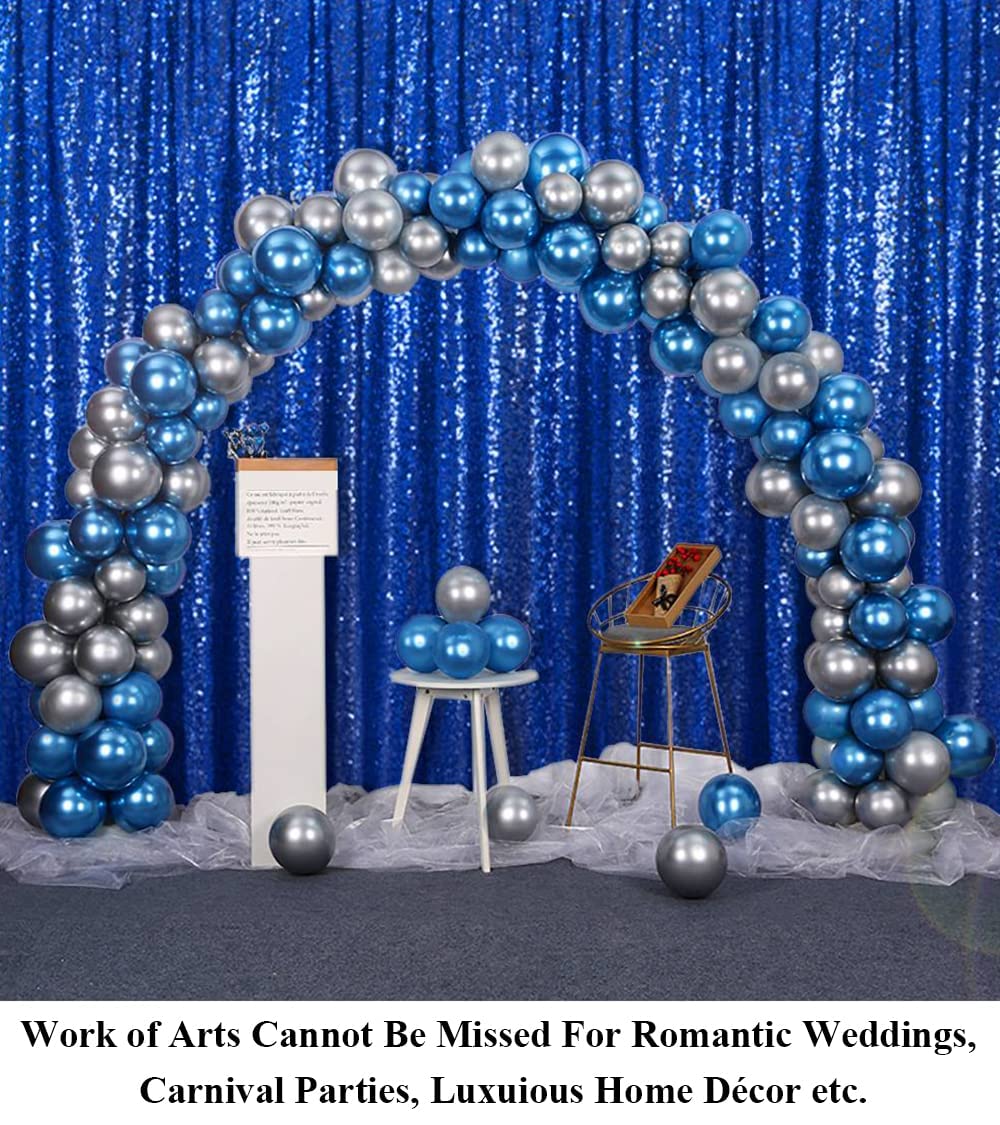 Partisout 8ft x 8ft Sequin Curtain Backdrop - Royal Blue Glitter Photo Booth Background for Weddings, Parties, Events & Home Decor | Sparkling Sequins for Photography, Birthday Celebrations & Social Media Content