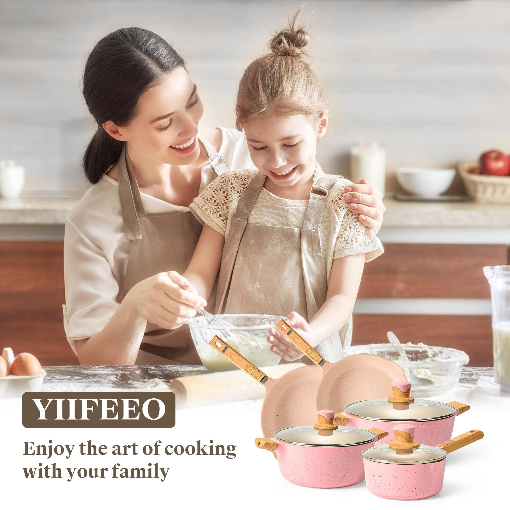 **YIIFEEO 16-Piece Nonstick Granite Cookware Set - Induction Compatible Pots & Pans, PFOA & PTFE-Free, Non-Toxic Kitchen Essentials for Cooking, Baking & Frying - Perfect Holiday Gift for Home Chefs**    *(Ideal for Everyday Cooking, Family Meals, Holiday Feasts & Romantic Dinners)*