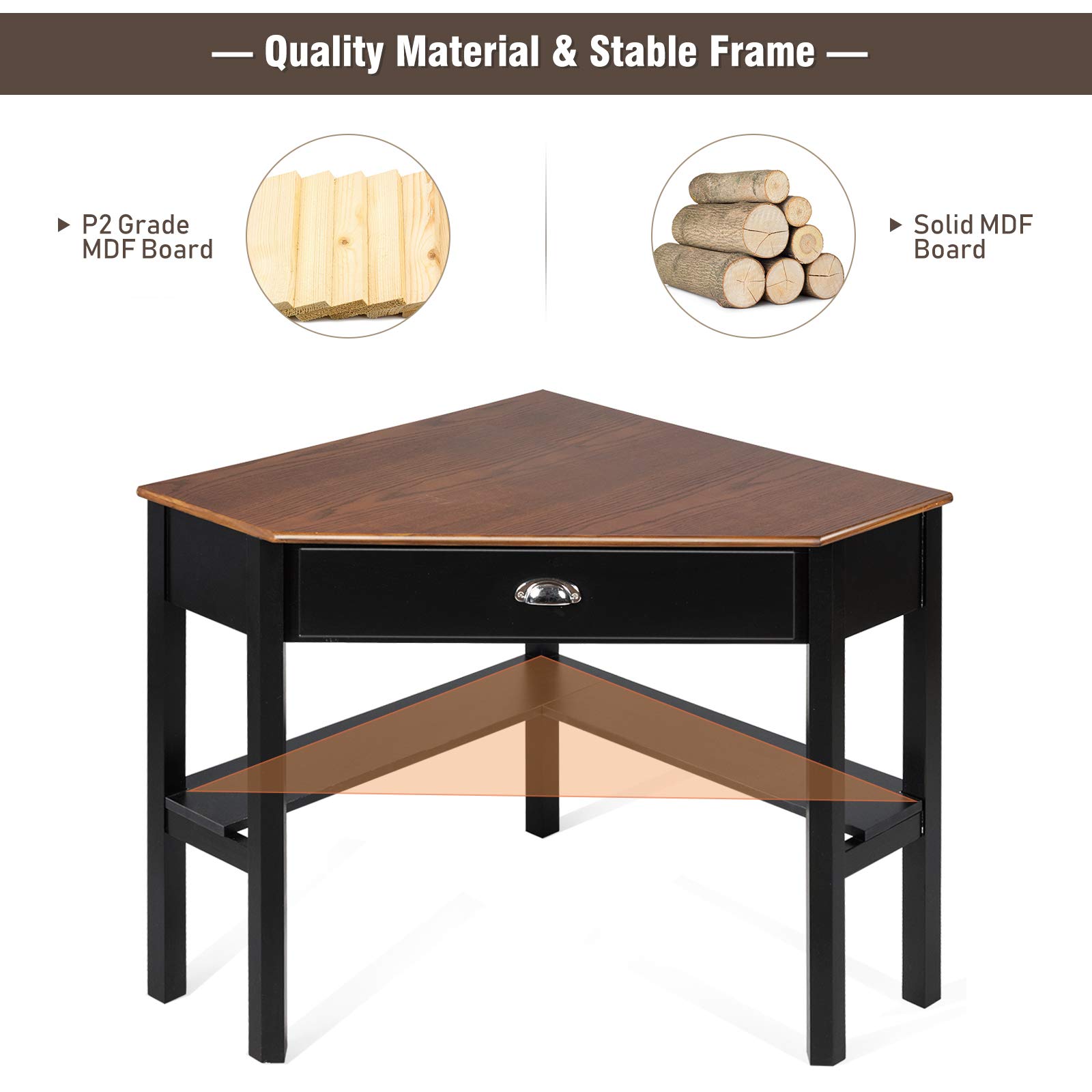 GOFLAME Compact Wooden Corner Desk for Home Office, Small Space Computer Desk with Drawer & Shelves, L-Shaped Writing Workstation for Laptop PC - Perfect for Home Office, Study Room & Coffee Nook