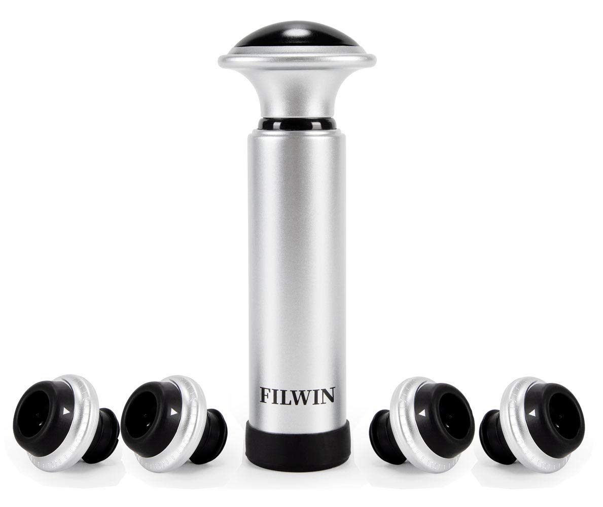 Premium 4-Pack Wine Vacuum Stoppers with Wine Saver Pump - Silver | Airtight Seal for Wine Preservation | Perfect for Red, White & Sparkling Wines | Home Bar & Party Essential