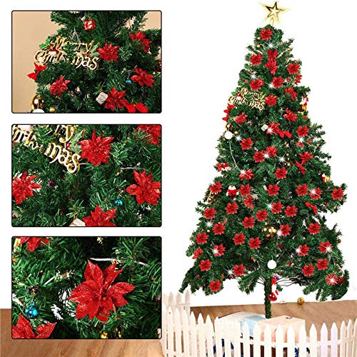 24 Pack Artificial Poinsettia Flowers with Glitter - 3.75 Inch Red Christmas Clip On Ornaments for Tree Decor, Wreaths, Gift Wrapping & Holiday Home Decoration