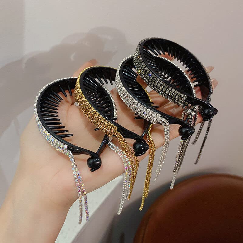 Sparkling Rhinestone Hair Bun Cover Clips - Elegant Glitter Claw Hair Accessories for Women (Black) | Perfect for Updos, Buns, Bridal & Party Hairstyles