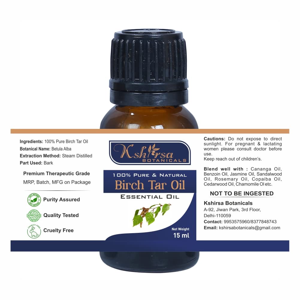 100% Pure & Natural Birch Tar Oil (Betula Alba) - 15ml with Euro Dropper for Skin Care, Hair Growth & Aromatherapy | Relieves Psoriasis, Eczema & Scalp Conditions | Perfect for DIY Beauty Products & Holistic Healing
