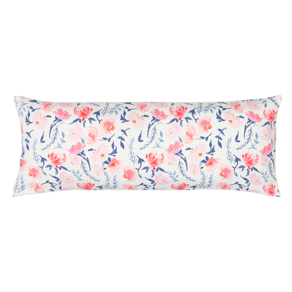 Pink and Blue Botanical Print Extra Long Throw Pillow - Soft Decorative Cushion for Sofa, Bed, or Window Seat