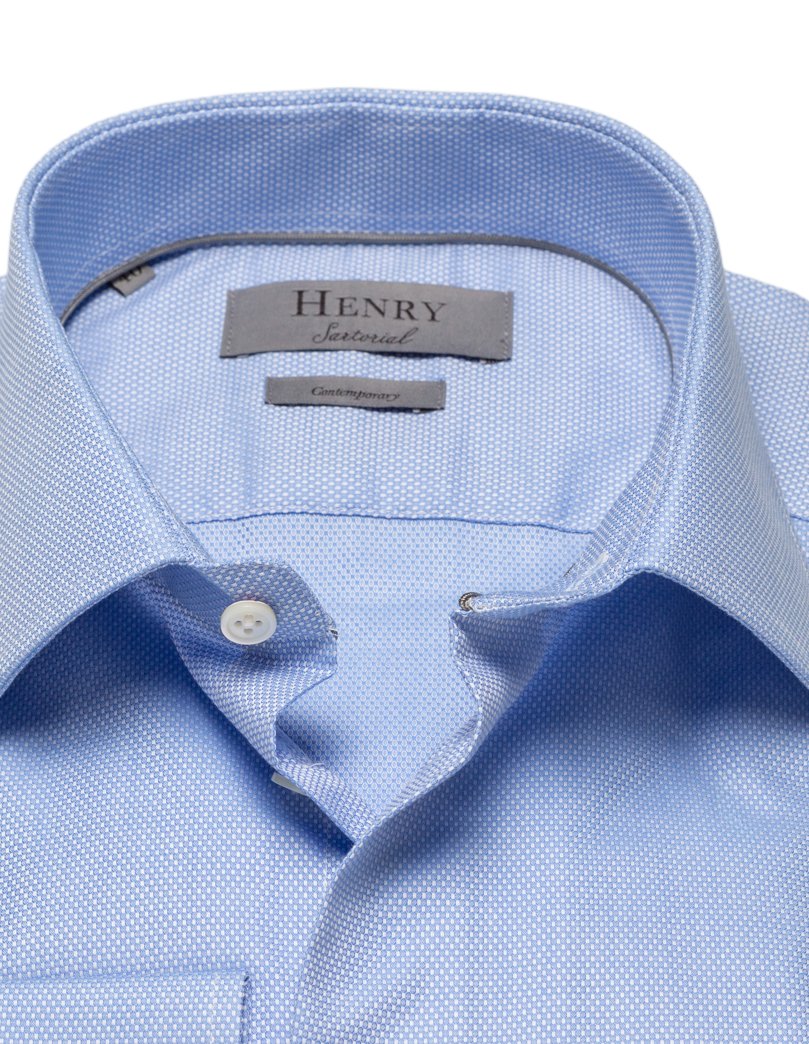 HENRY SARTORIAL Premium Textured Cotton Dress Shirt for Men - Blue Roan Color - Perfect for Business Casual, Office Wear & Formal Occasions
