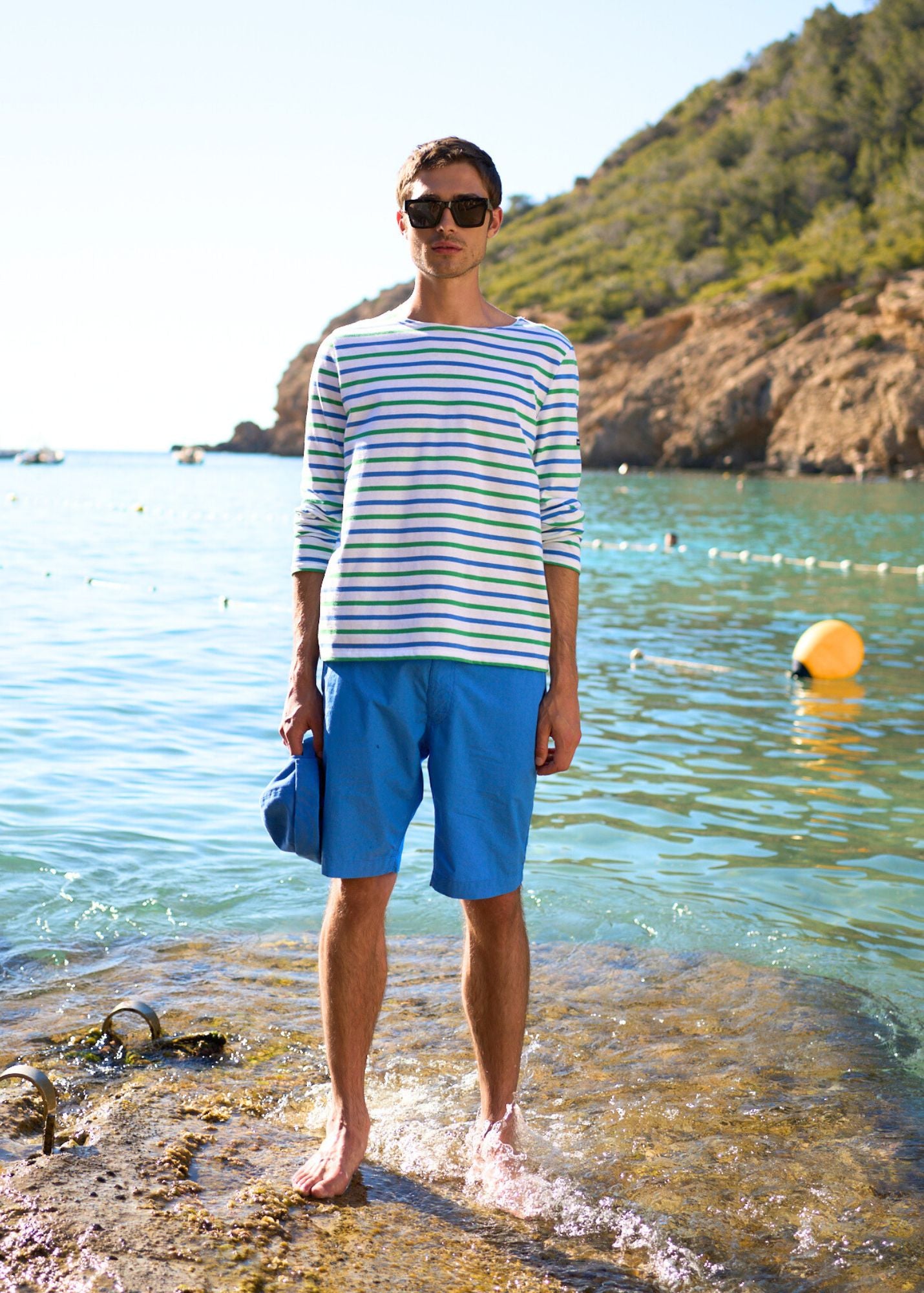 MINQUIERS MODERN Tri-Color Striped Shirt - Lightweight Cotton Unisex T-Shirt (White/Green/Navy Blue) | Casual Wear, Street Style & Everyday Outfits