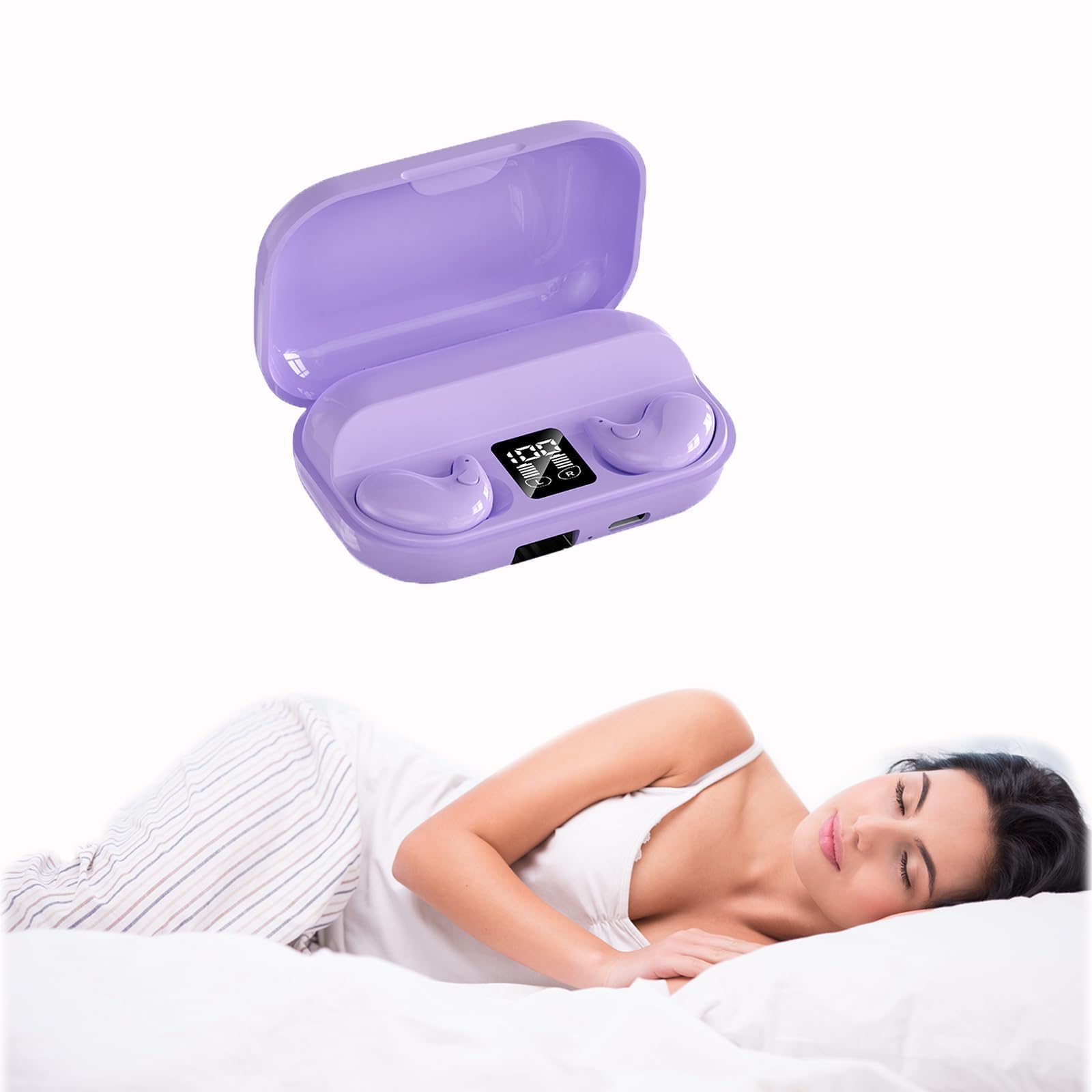 Xmenha Wireless Purple Invisible Sleep Earbuds for Side Sleepers - Bluetooth Mini Headphones with Noise Isolation for Small Ears | Comfortable Sleeping Earphones for Travel, Meditation & Night Use