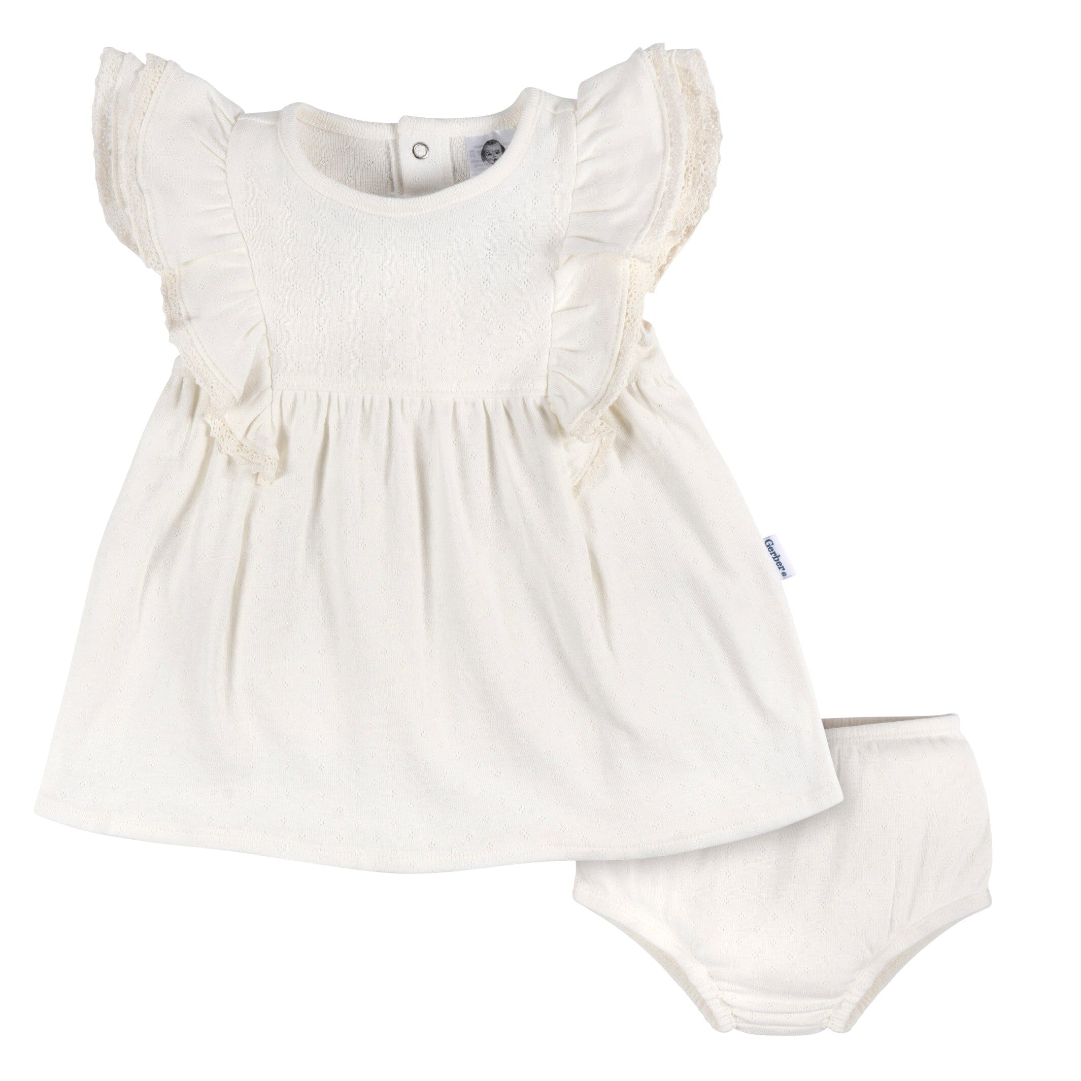 2 Piece Baby Girls Ivory Dress & Diaper Cover Set - Soft Cotton Christening Outfit for Newborns & Infants - Perfect for Baptism, Photo Shoots & Special Occasions