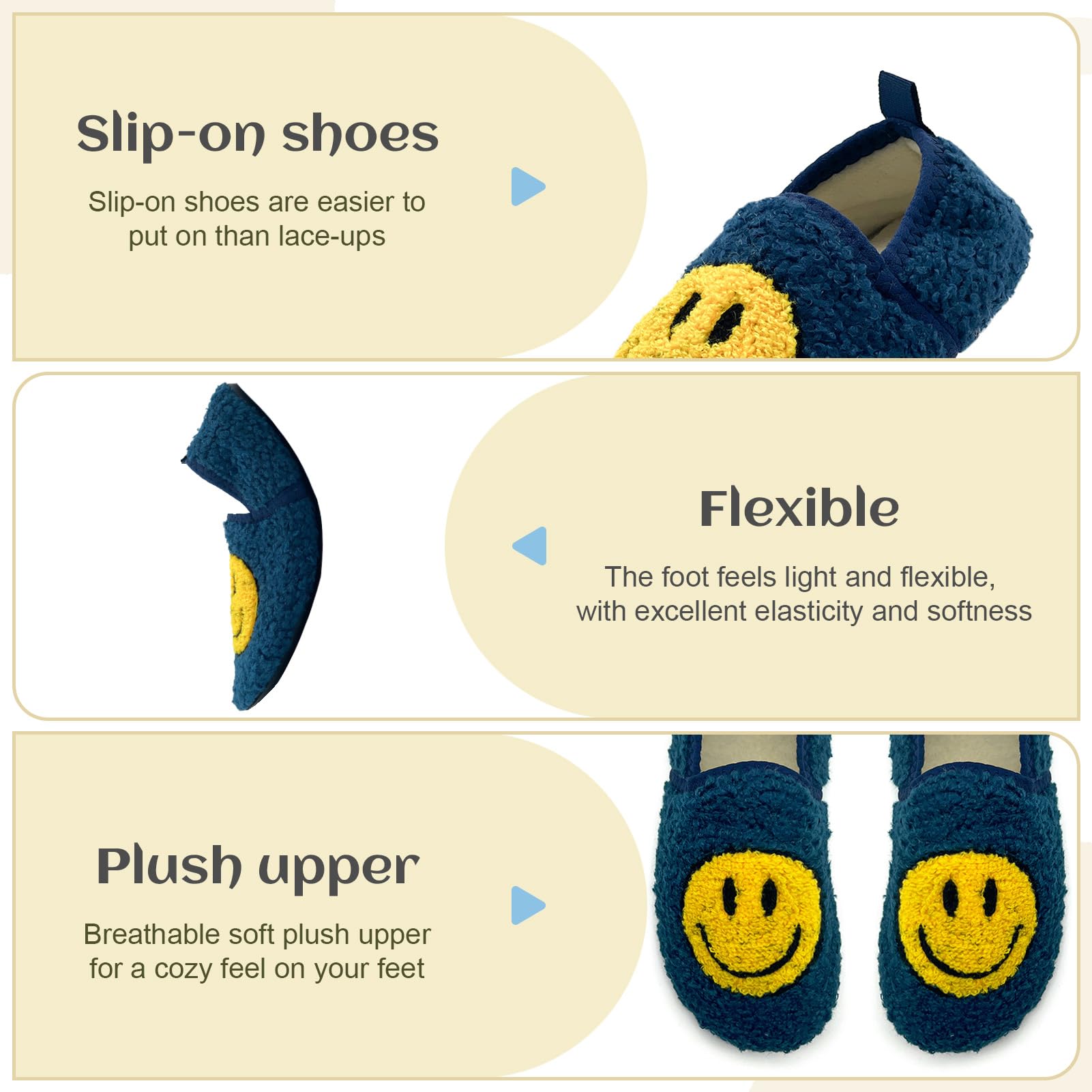 FUUPNN Retro Cute Smile Face Slippers for Toddler Boys & Girls - Soft Plush Fuzzy House Shoes with Non-Slip Memory Foam for Winter Warmth | Cozy Indoor/Outdoor Slippers for Kids' Bedroom, Playroom & Preschool
