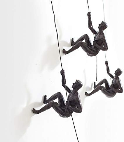 5-Piece Large Antique Silver Climbing & Abseiling Figurines Set - Wall Hanging Sculptures for Home & Office Decor - Resin & Metal Bungee Jumping Men on Wire - Perfect for Adventure Theme Rooms, Gyms, and Outdoor Enthusiast Gifts