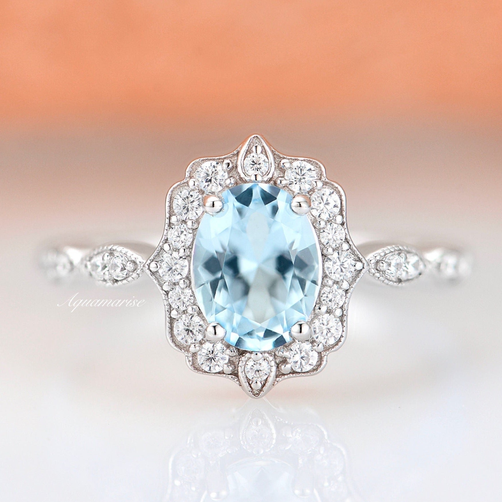 Ophelia Aquamarine Ring - Sterling Silver Jewelry for Women, Elegant Birthstone Gift for March, Perfect for Engagement, Anniversary & Special Occasions