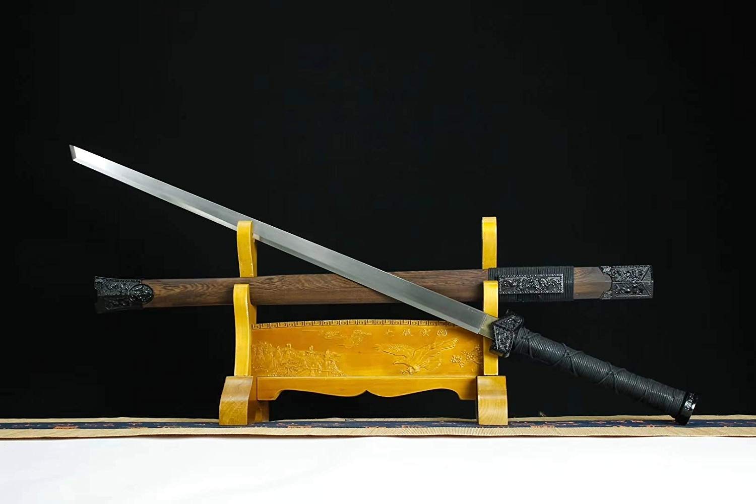 Authentic Han Dynasty Jian Sword - Hand Forged High Carbon Steel Blade with Rosewood Scabbard | Full Tang Construction | Chinese Martial Arts Weapon, Historical Reenactment & Collector's Item
