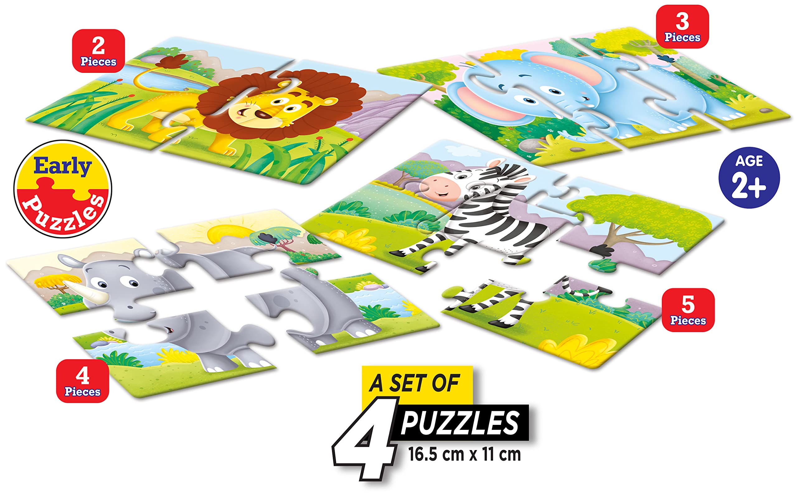 Frank Safari Adventures (Set of 4) 2-Piece Jigsaw Puzzles for Toddlers Ages 2+ | Early Learning Educational Toys | Animal Theme Puzzles for Kids | Perfect for Preschool Learning & Family Game Night