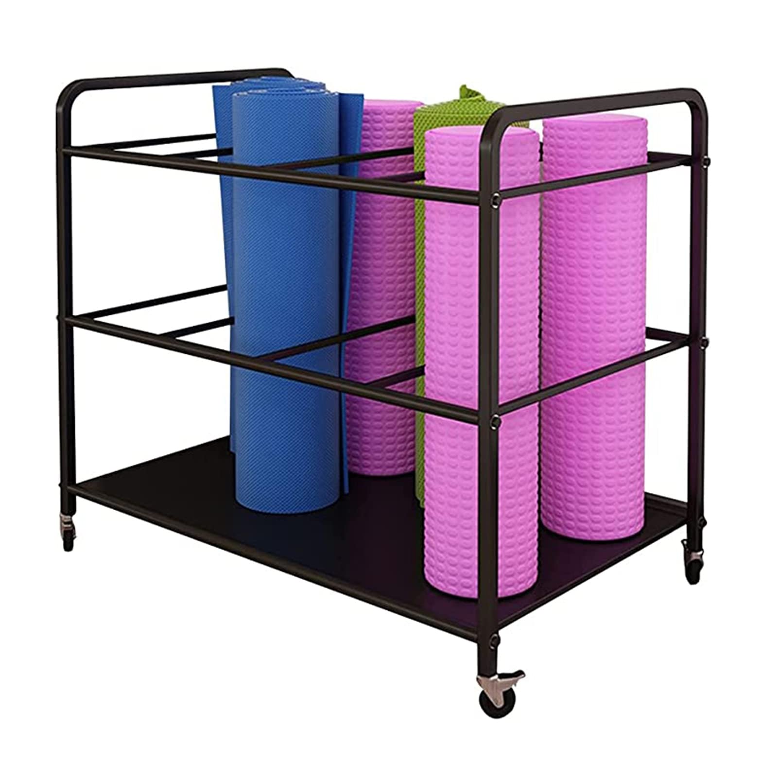 Mobile Floor Stand Yoga Mat Holder Cart with Locking Wheels - Large Capacity Metal Exercise Mat Storage Organizer for Gym & Fitness Classes - Perfect for Yoga Studios, Home Workouts & Group Exercise Sessions