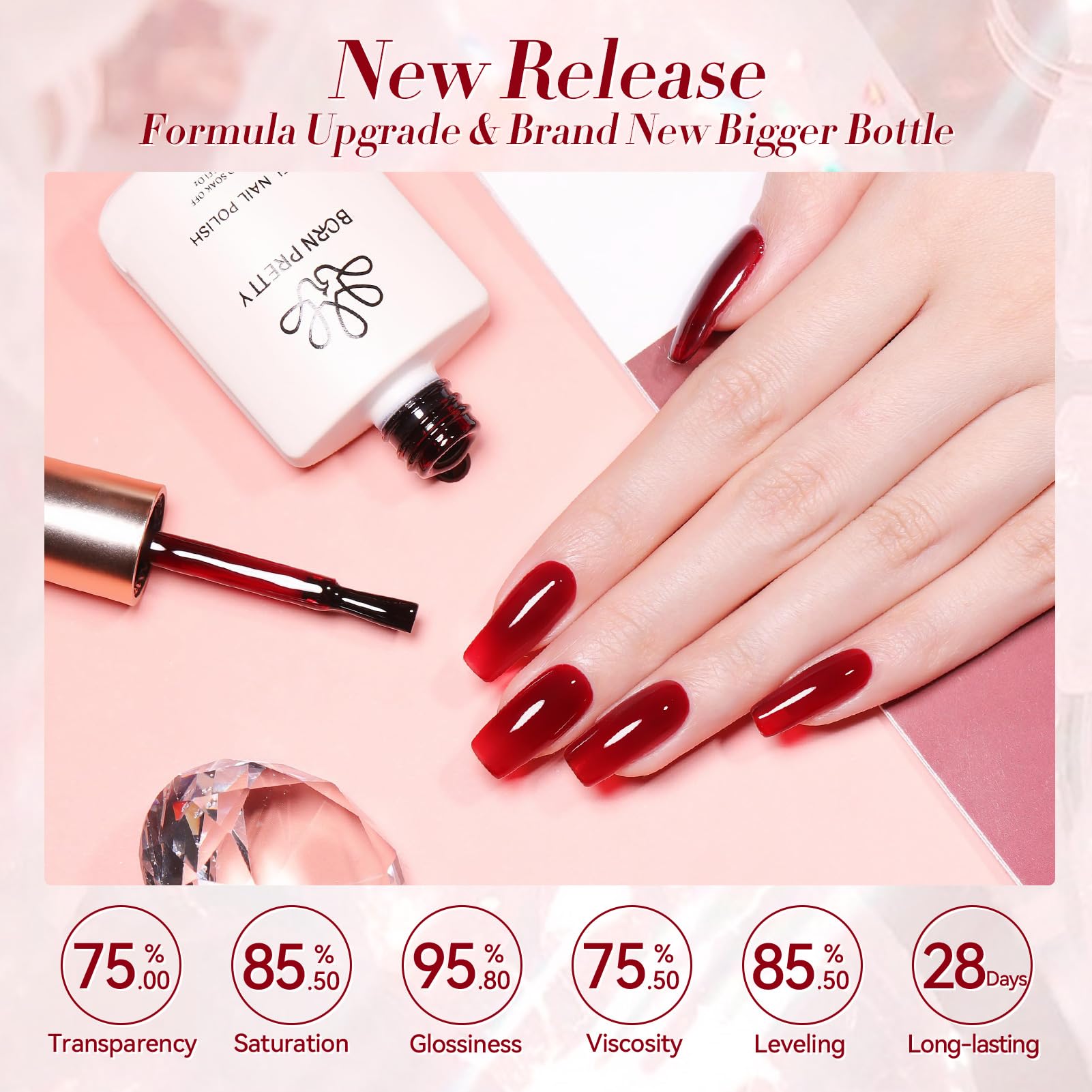 Born Pretty Jelly Burgundy Gel Polish - Christmas Red Nail Art for DIY