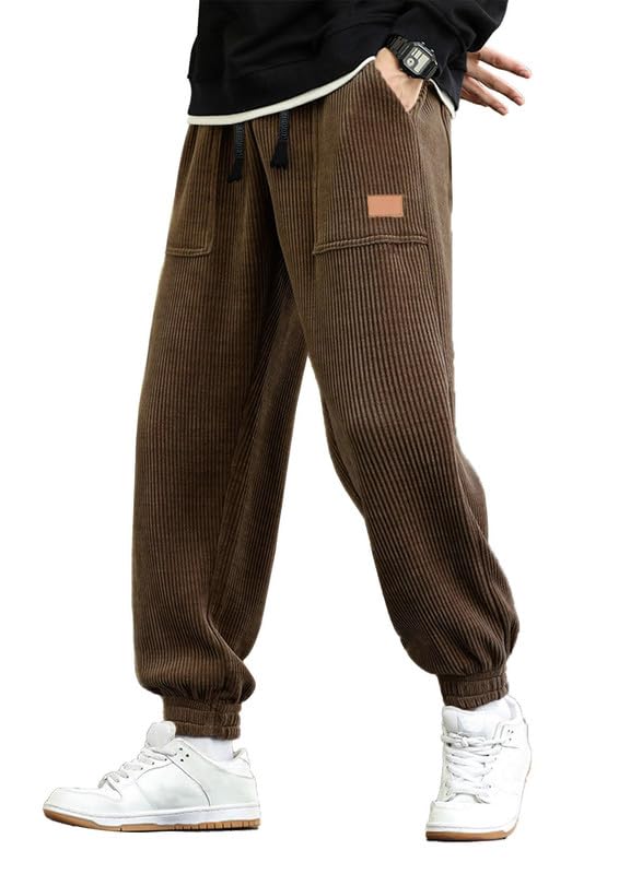 **JMIERR Men's Corduroy Joggers - Casual Cargo Pants with Drawstring Elastic Waist, Baggy Tapered Sweatpants & Pockets | Perfect for Lounge, Streetwear & Outdoor Activities**