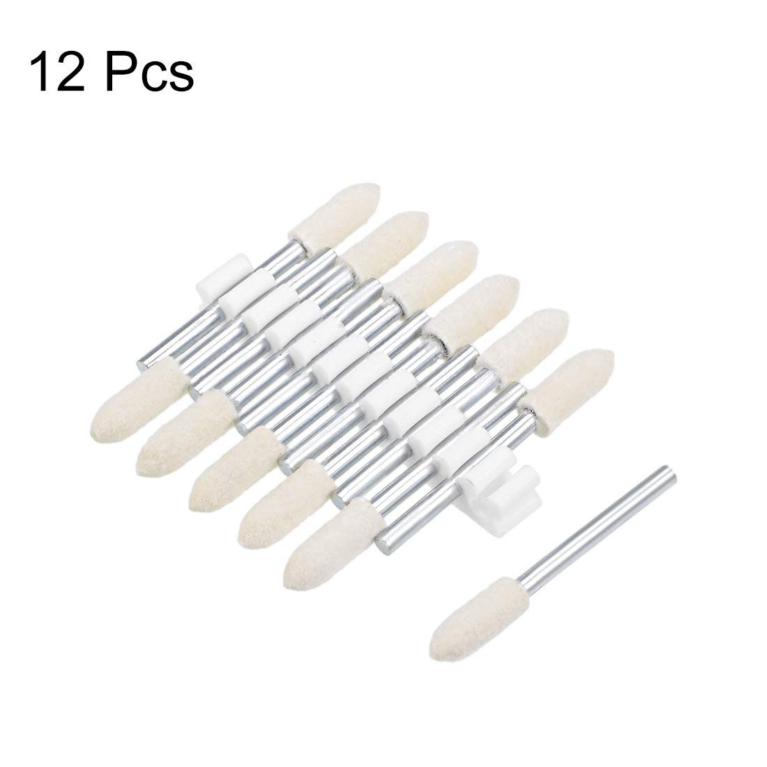 uxcell 5mm Wool Felt Mounted Points - 12 Pcs Tapered Polishing Bits & Buffing Wheels with 1/8