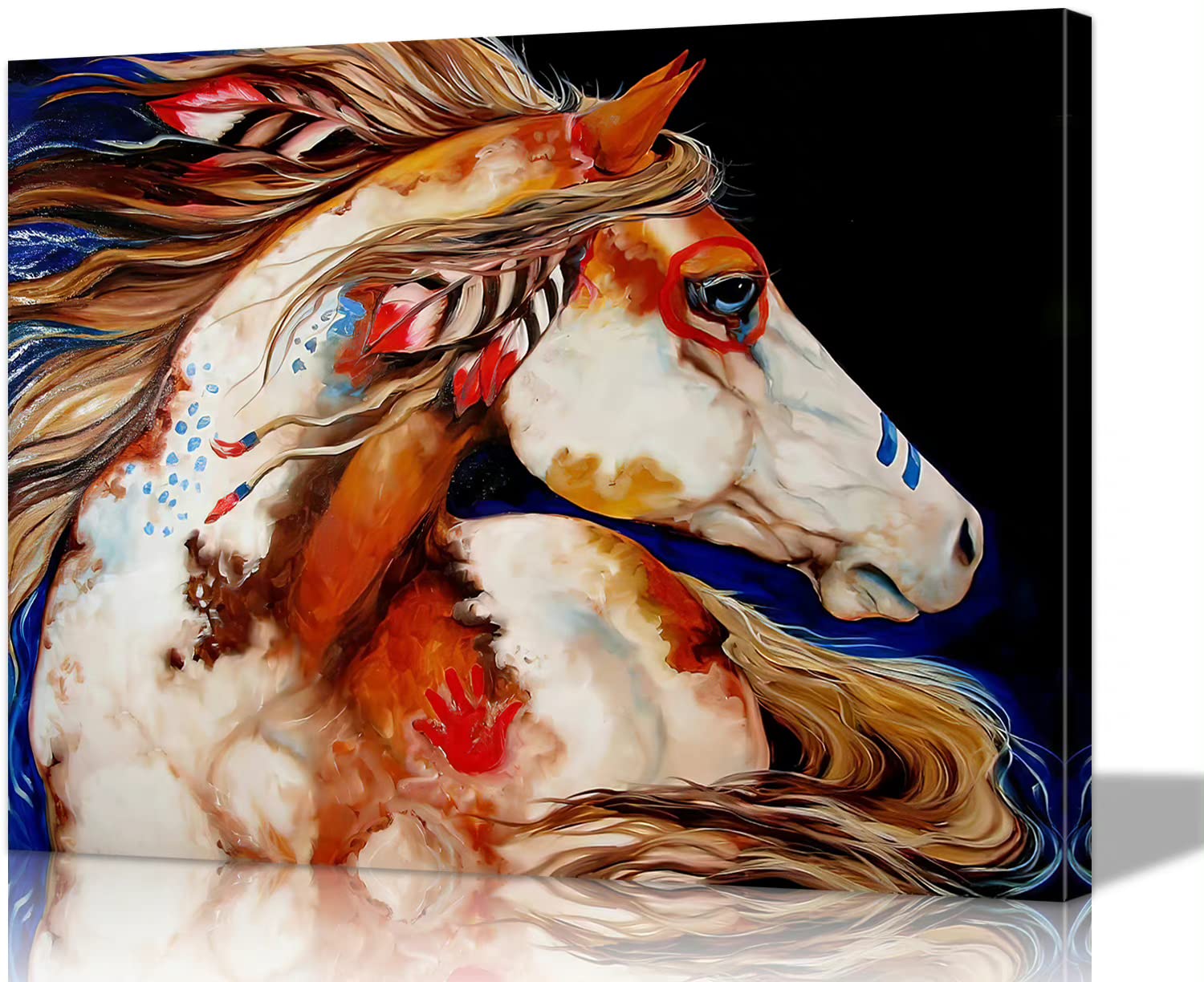 Native American Horse Wall Art - 28''H x 40''W Canvas Print for Western Home Decor, Living Room & Office - Tribal Indian Decor, Southwest Style Wall Hanging for Ranch, Cabin & Cowboy Themed Spaces
