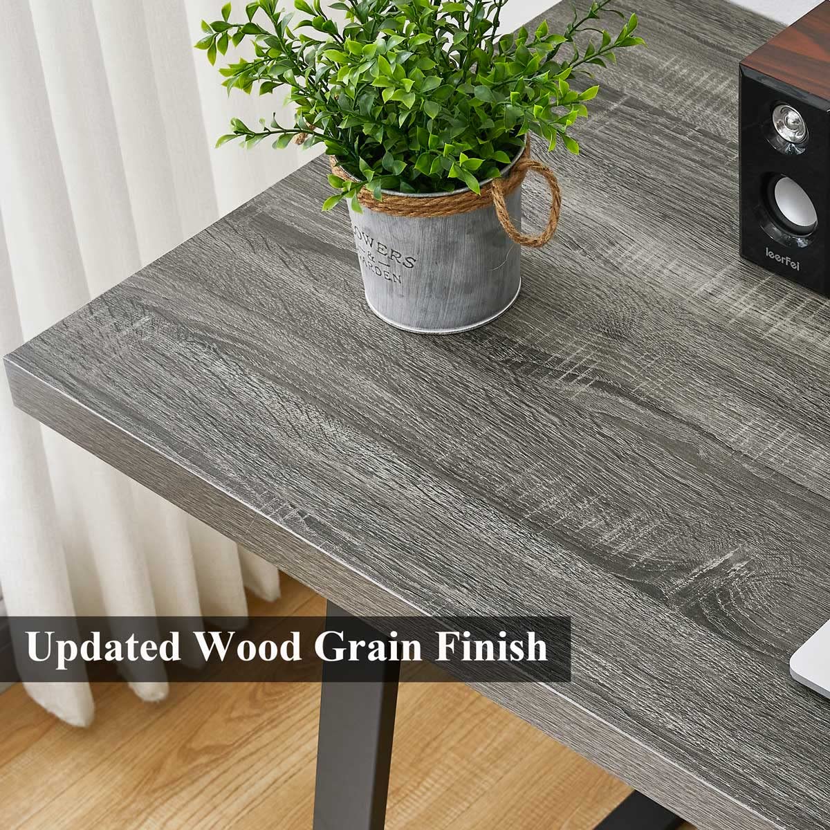 BON AUGURE 55 Inch Computer Desk - Wood & Metal Home Office Workstation (Dark Grey Oak) for Study & Workspace